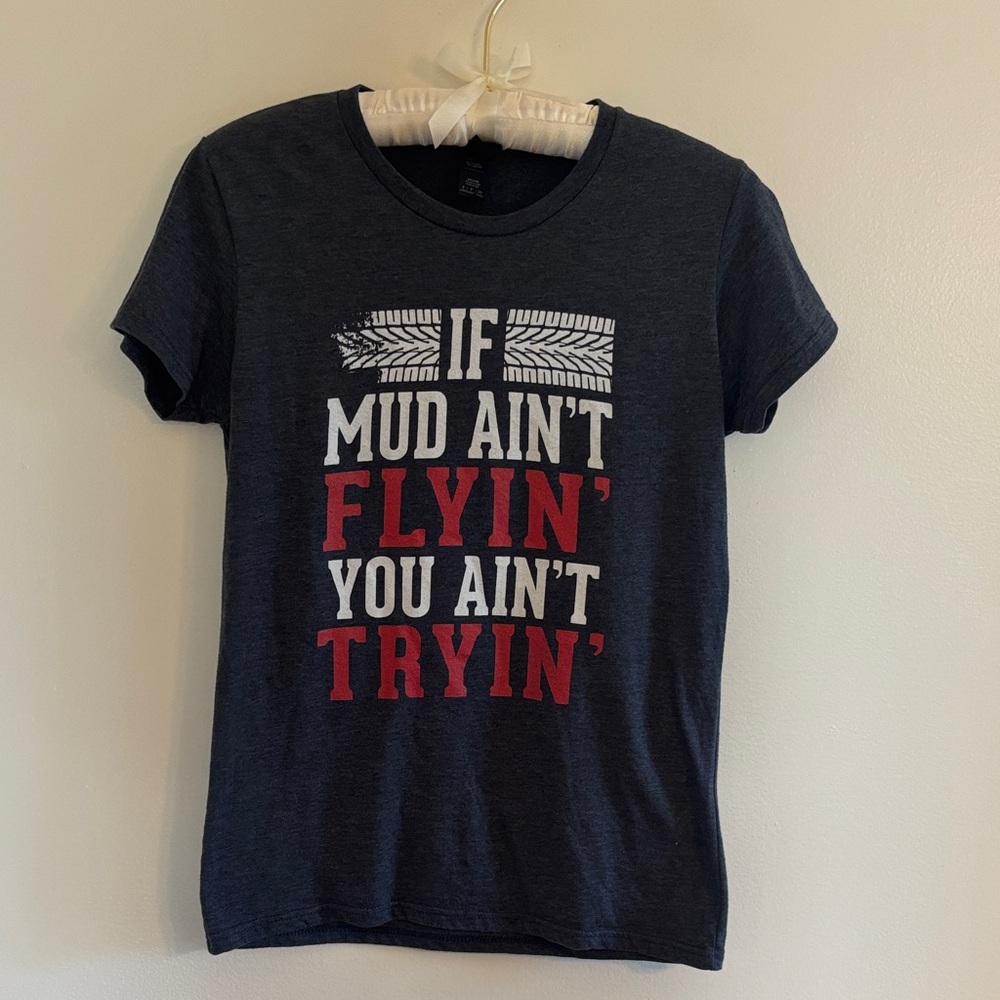 Anvil Navy Short-Sleeve Motocross Graphic Tee with White & Red Print